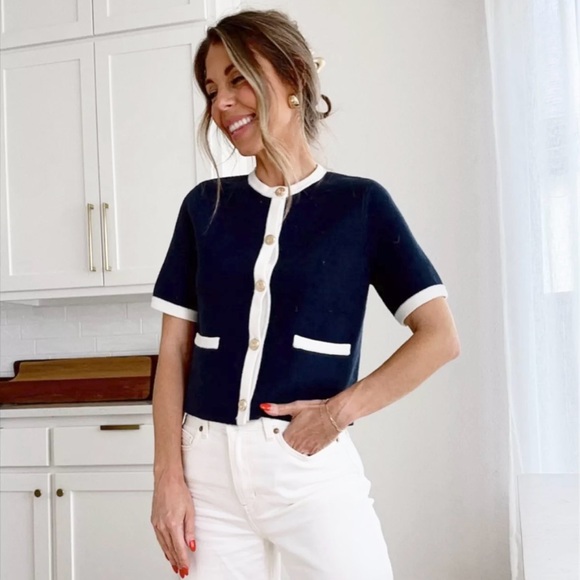 Abercrombie & Fitch Sweaters - Abercrombie Navy Blue Short Sleeve Cardigan